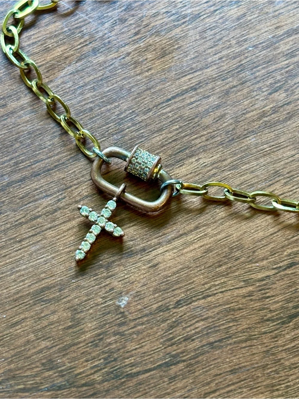 Source Unknown Gold and Rose Gold Cross Pendant Necklace with Crystal Accents